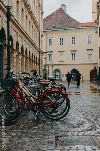 Beautiful streets after the rain of a European city with old architecture