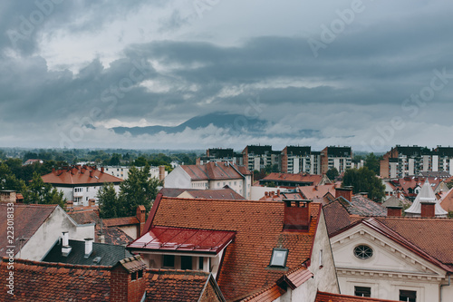 Beautiful view of the historic center of the European city in cloudy weather
