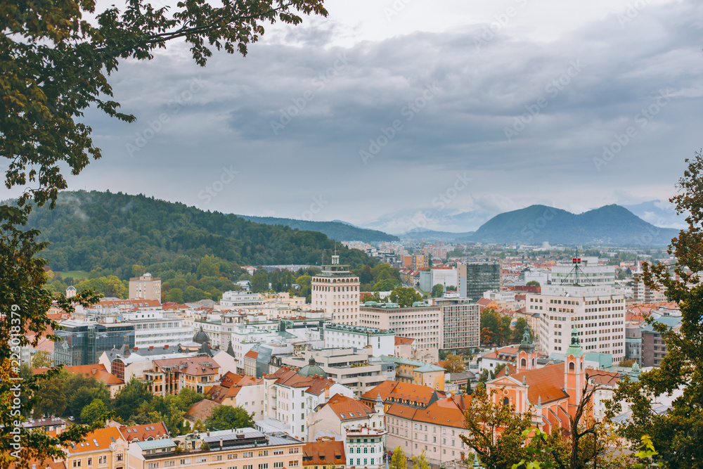 Fototapeta premium Beautiful view of the historic center of the European city in cloudy weather