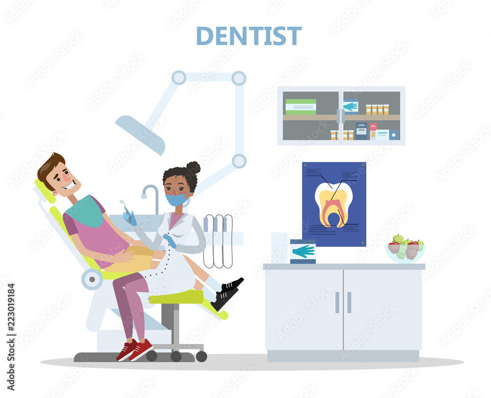 Man sitting in dental clinic with toothache