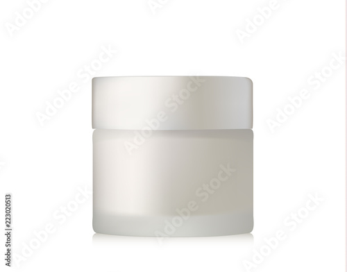 Face Cream Pearl Silver Jar. Realistic blank cosmetics container for skin care essence. Facial cream box isolated on white background.