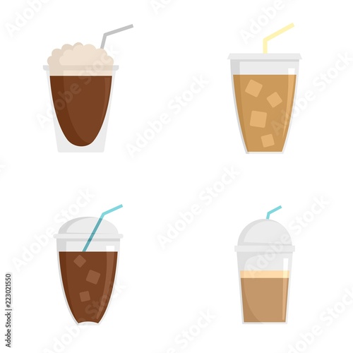 Ice coffee cream cold brew cup icons set. Flat illustration of 4 Ice coffee cream cold brew cup vector icons for web