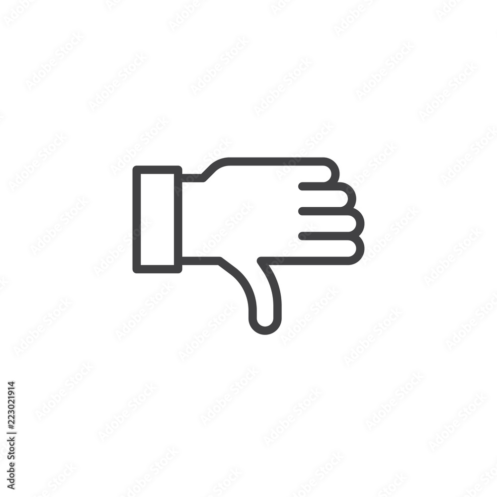 Thumbs Down, dislike outline icon. linear style sign for mobile concept and web design. Finger thumb down simple line vector icon. Symbol, logo illustration. Pixel perfect vector graphics