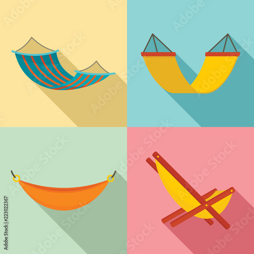 Hammock icon set. Flat set of hammock vector icons for web design