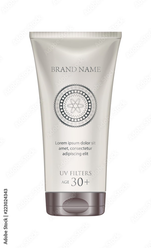 Cosmetic tube cream mockup in pearl. White Plastic Tube Packaging. Isolated On White Background Cosmetic tube cream mockup in pearl. White Plastic Tube Packaging. Isolated On White Background