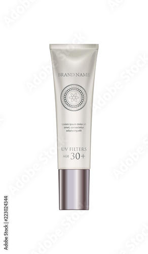 Cosmetic tube cream mockup in pearl. White Plastic Tube Packaging. Realistic lipstick. Isolated On White Background