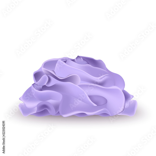 Purple whipped cream for ice cream, yogurt, cupcake, cake. Detailed 3d Illustration Isolated On White. Design Element For Web Or Print Packaging.