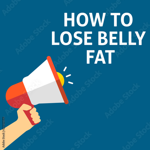 HOW TO LOSE BELLY FAT Announcement. Hand Holding Megaphone With Speech Bubble