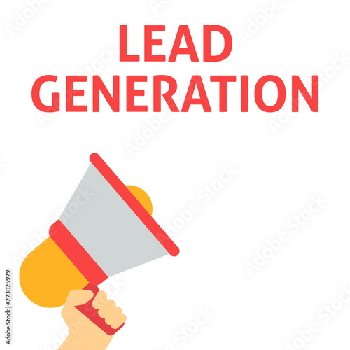 LEAD GENERATION Announcement. Hand Holding Megaphone With Speech Bubble