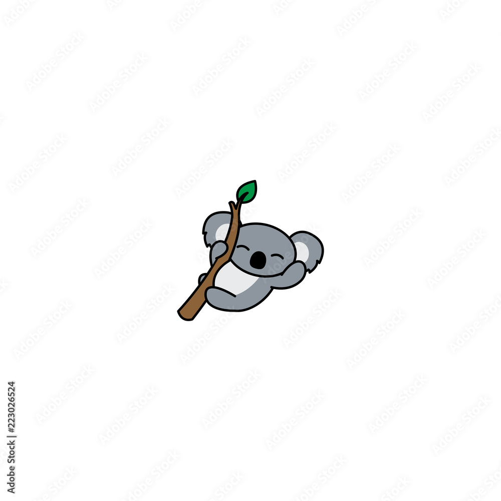 Αυτοκόλλητο Happy koala on a branch cartoon icon, vector illustration