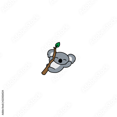 Happy koala on a branch cartoon icon, vector illustration