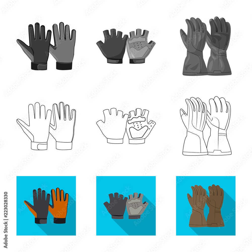 Vector illustration of glove and winter sign. Set of glove and equipment vector icon for stock. Vector illustration of glove and winter sign. Set of glove and equipment vector icon for stock.
