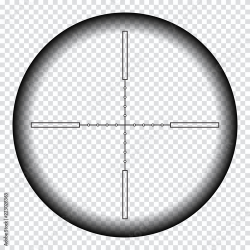 Realistic sniper sight with measurement marks. Sniper scope template isolated on transparent background.