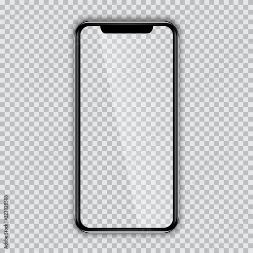 Black phone mock up with blank screen on transparent background.
