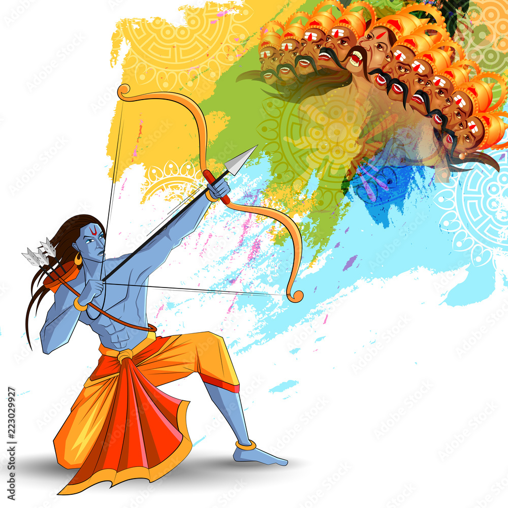 Lord Rama killing Ravana in Happy Dussehra festival of India Stock ...
