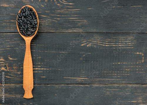 Black beans in spoon