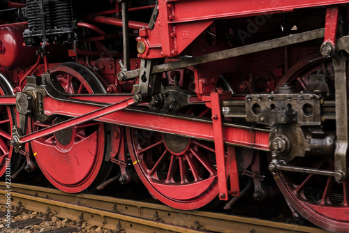 Rod drive of a steam locomotive, Big Steam Locomotive, Red Wheels of a Steam Locomotive, Details