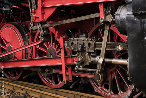 Rod drive of a steam locomotive, Big Steam Locomotive, Red Wheels of a Steam Locomotive, Details