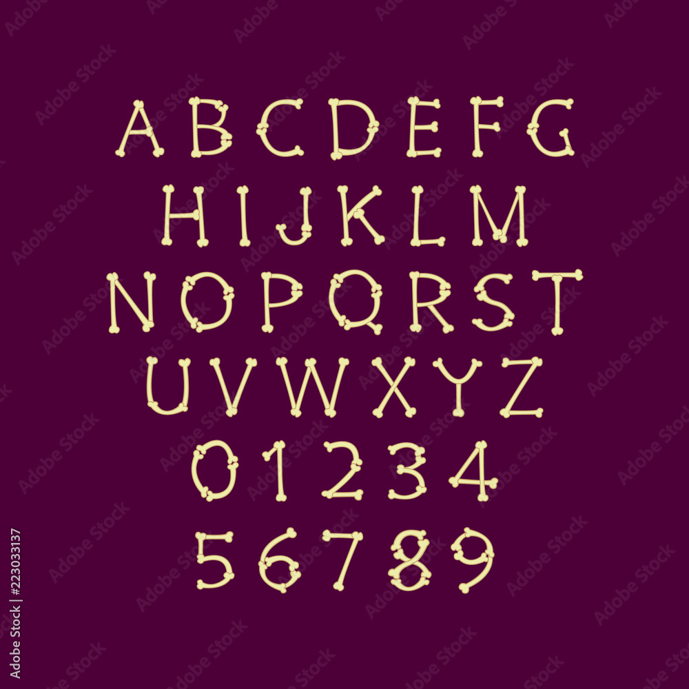 Bone font vector letters and numbers isolated Bone font vector letters and numbers isolated