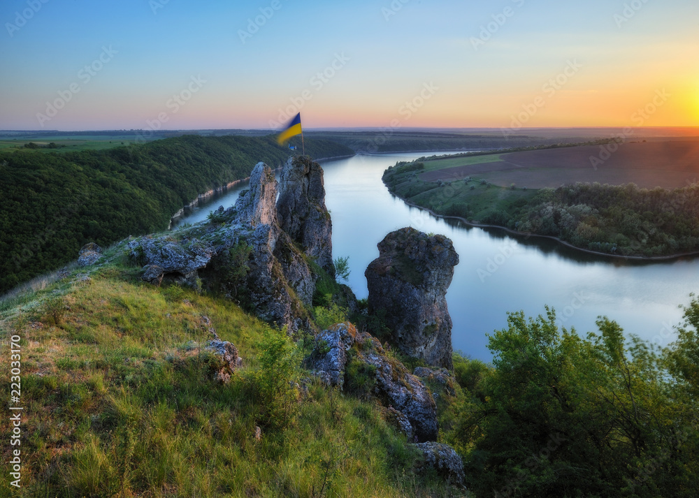 Naklejka premium sunset over the Dniester River