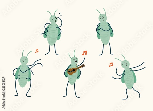 singing dancing grasshopper vector collection