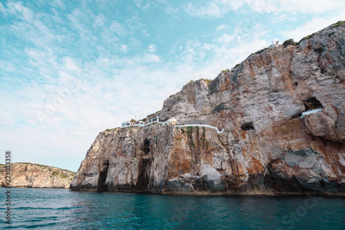 View of the Xoroi Cave from the sea, Minorca, Balearic Islands, Spain