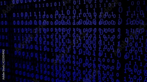 Blue Binary Codes on a black Background (3d Rendering)