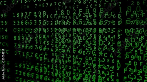 Green Hexadecimal Codes on a black Background ( 3d Rendering)