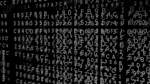 Gray Hexadecimal Codes on a black Background ( 3d Rendering)