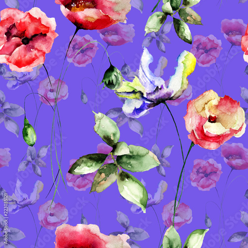 Seamless wallpaper with summer flowers