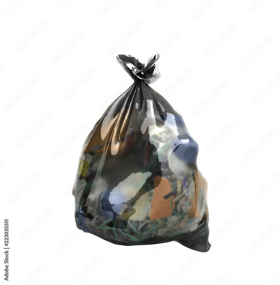 close up of a garbage bag 3d render on white background no shadow