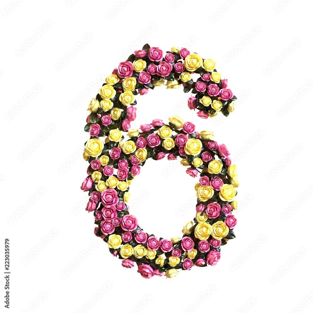 Flowered numbers floral collection 3d illustration