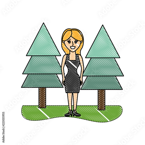 grated happy woman with elegant dress and hairstyle