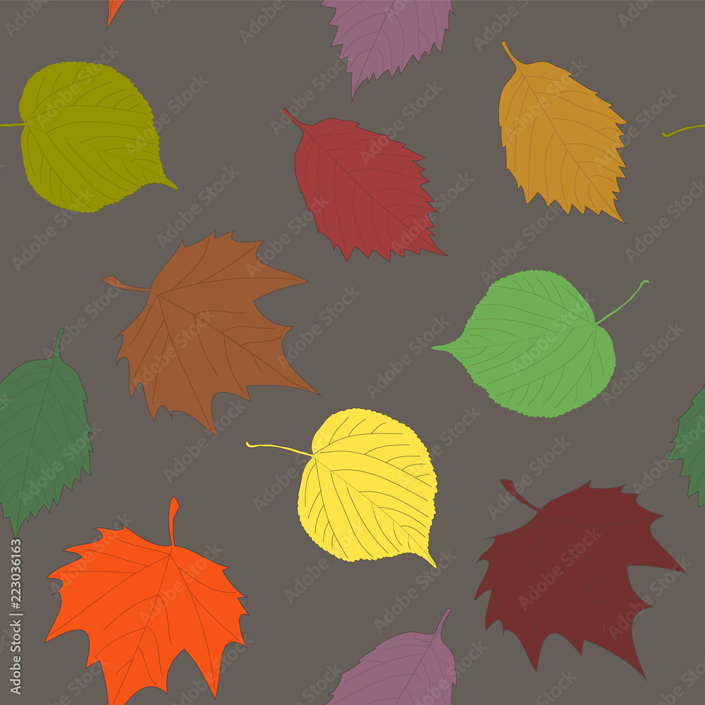 Obraz premium various autumn leaves seamless pattern linden alder and maple le