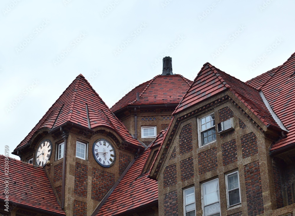 New York Forest Hills Queens Medieval Old Fashioned Building Clock and Dome Architecture 