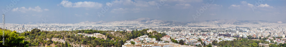 Panorama of the city of Athens in Greece from the parthenon