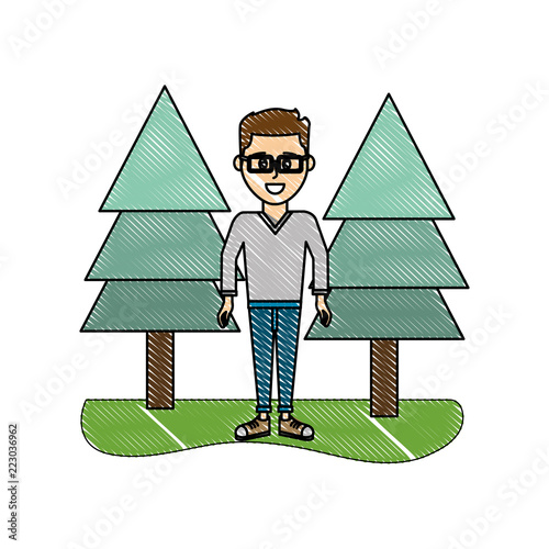 grated happy man with glasses and casual clothes