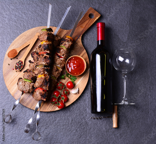 Kebab with wine spices and vegetables