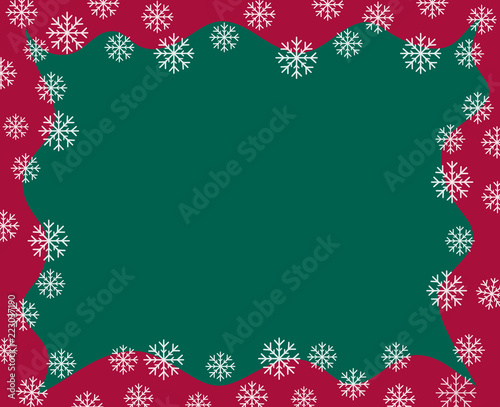 vector christmas border red waved frame covered by snow flakes o