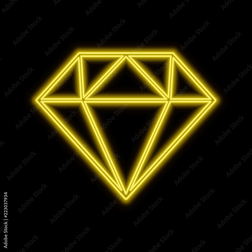 Diamond, gem, jewel neon sign. Bright glowing symbol on a black background. Diamond, gem, jewel neon sign. Bright glowing symbol on a black background.
