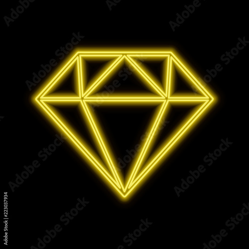 Diamond, gem, jewel neon sign. Bright glowing symbol on a black background.