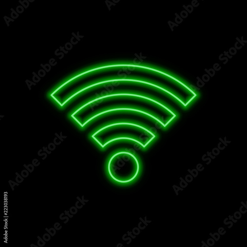 Wi-fi neon sign. Bright glowing symbol on a black background.