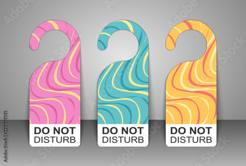 Do Not Disturb Door Hanger Tags for Room in Hotel Set. Vector Illustration.