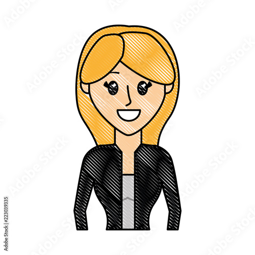 grated nice woman with long hair and blouse