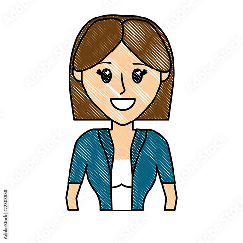 grated nice woman with elegant blouse and hairstyle