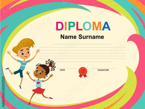 Kids Diploma certificate background design template vector