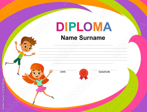 Kids Diploma certificate background design template vector