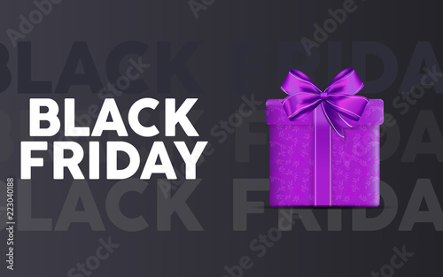 black friday sale sale landing page with purple suprise packet in black gradient background. vector illustration. EPS 10