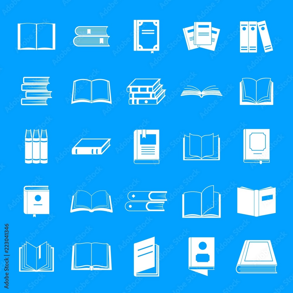 Book icons set. Simple illustration of 25 book vector icons for web Book icons set. Simple illustration of 25 book vector icons for web