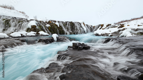 Bruarfoss waterfall in a cold winter morning in Iceland